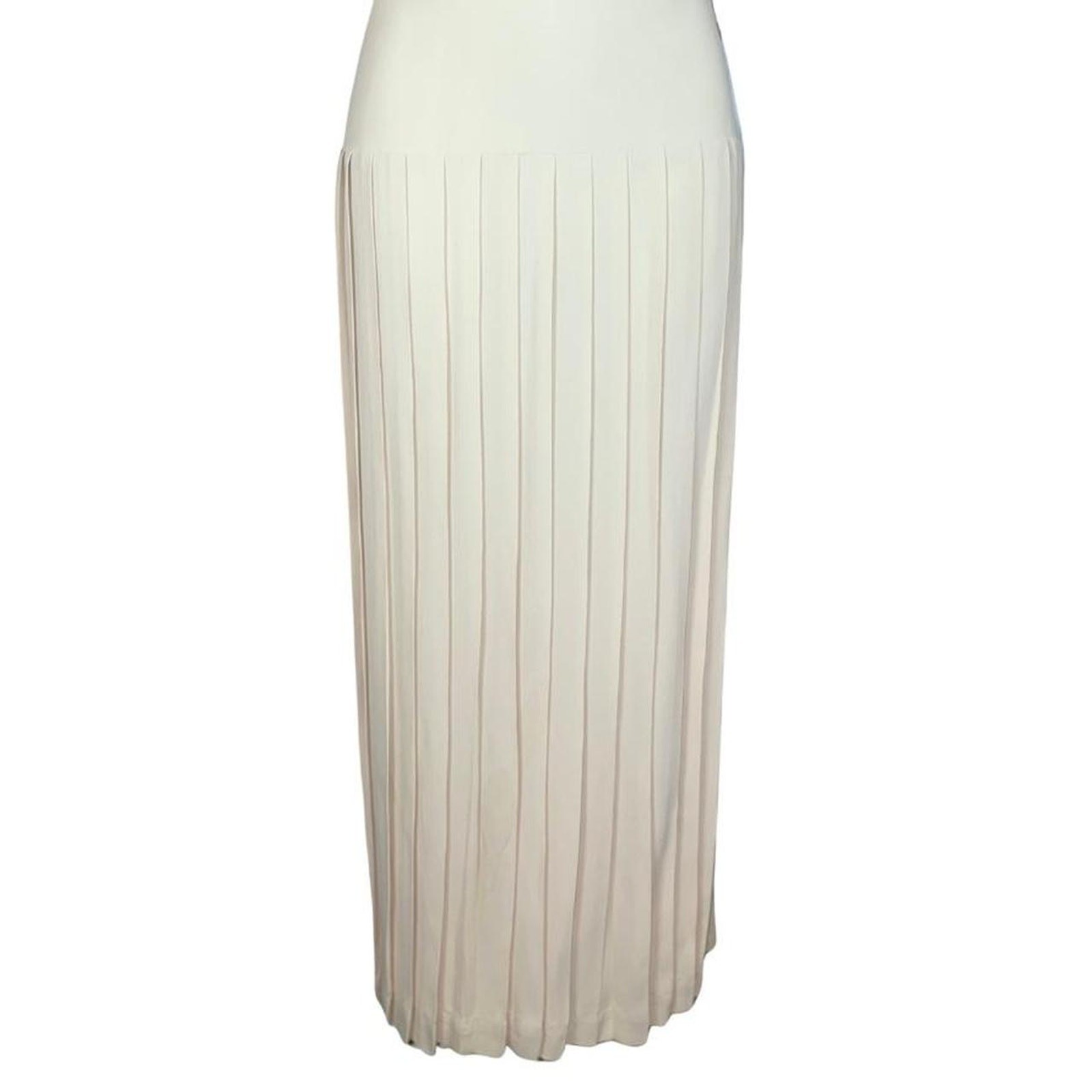 Vintage 90s Donna Ricco New York Pleated Drop Waist Off-White Maxi Dress – 10