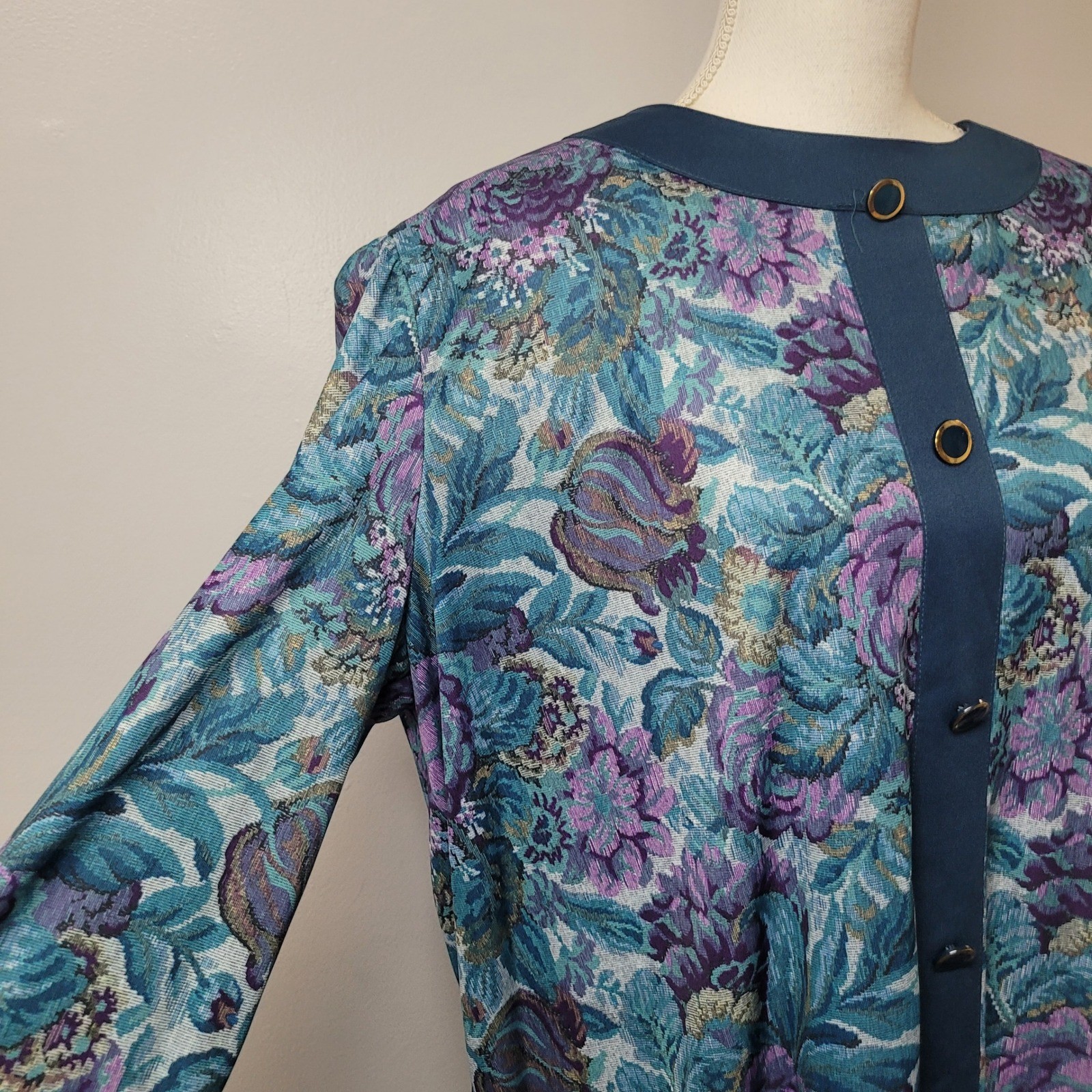 Classic Apparel Ltd Vintage Floral Pleated Midi Dress Blue Purple 20W
