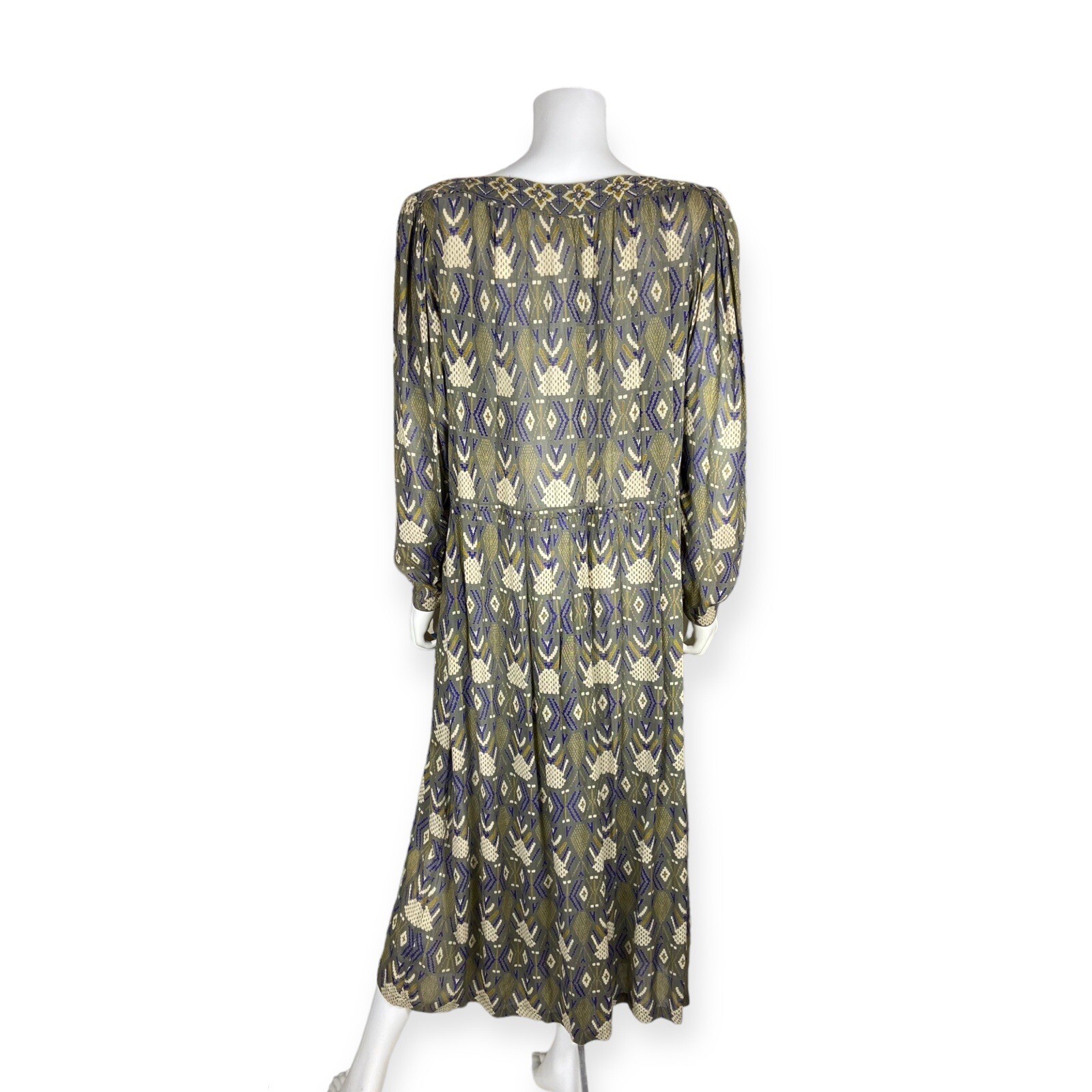 Adini Vintage Gray Purple Boat Neck Boho Smock Dress 8