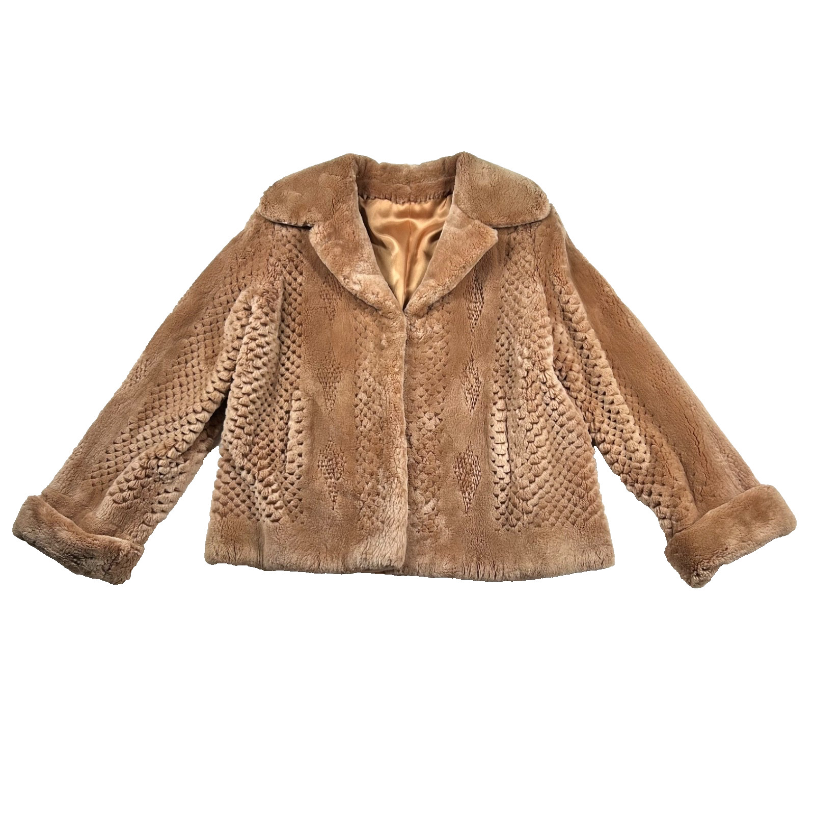 Vtg Torras Jacket Women 40 S/M Mouton Sheared Lambskin Embossed Spain 90s Luxury