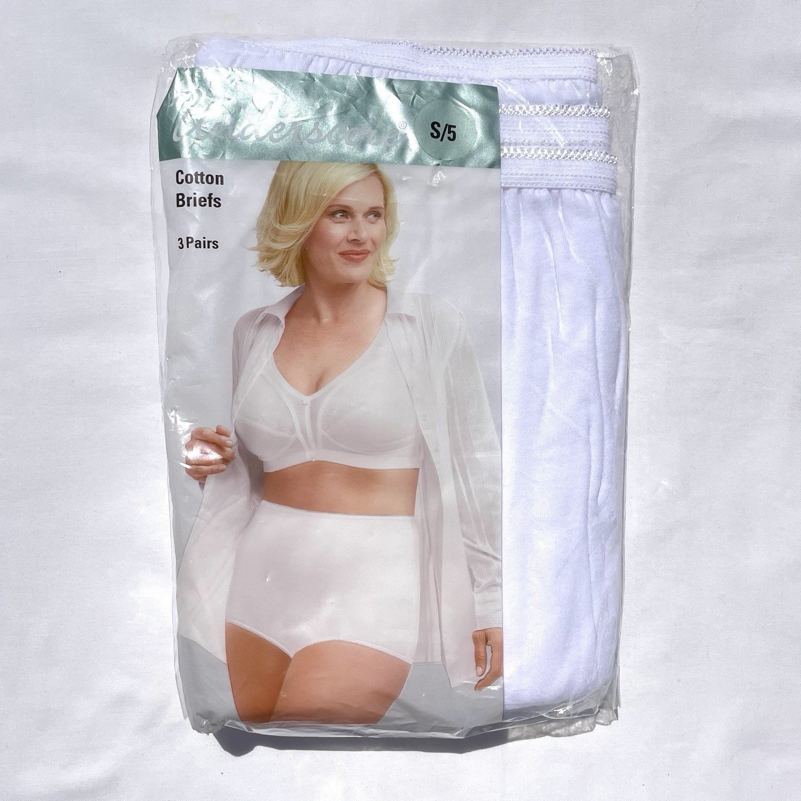Vintage Underscore 3 Pairs Pack Cotton Briefs Womens Small 5 White