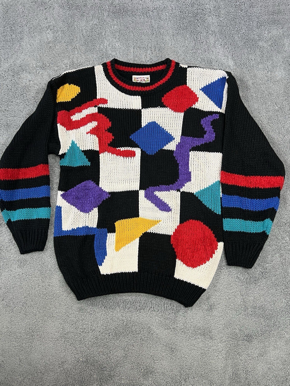 NWT Vtg 80’s Cherry Stix Ltd Abstract Geometric Colorful Sweater Size M 217/3