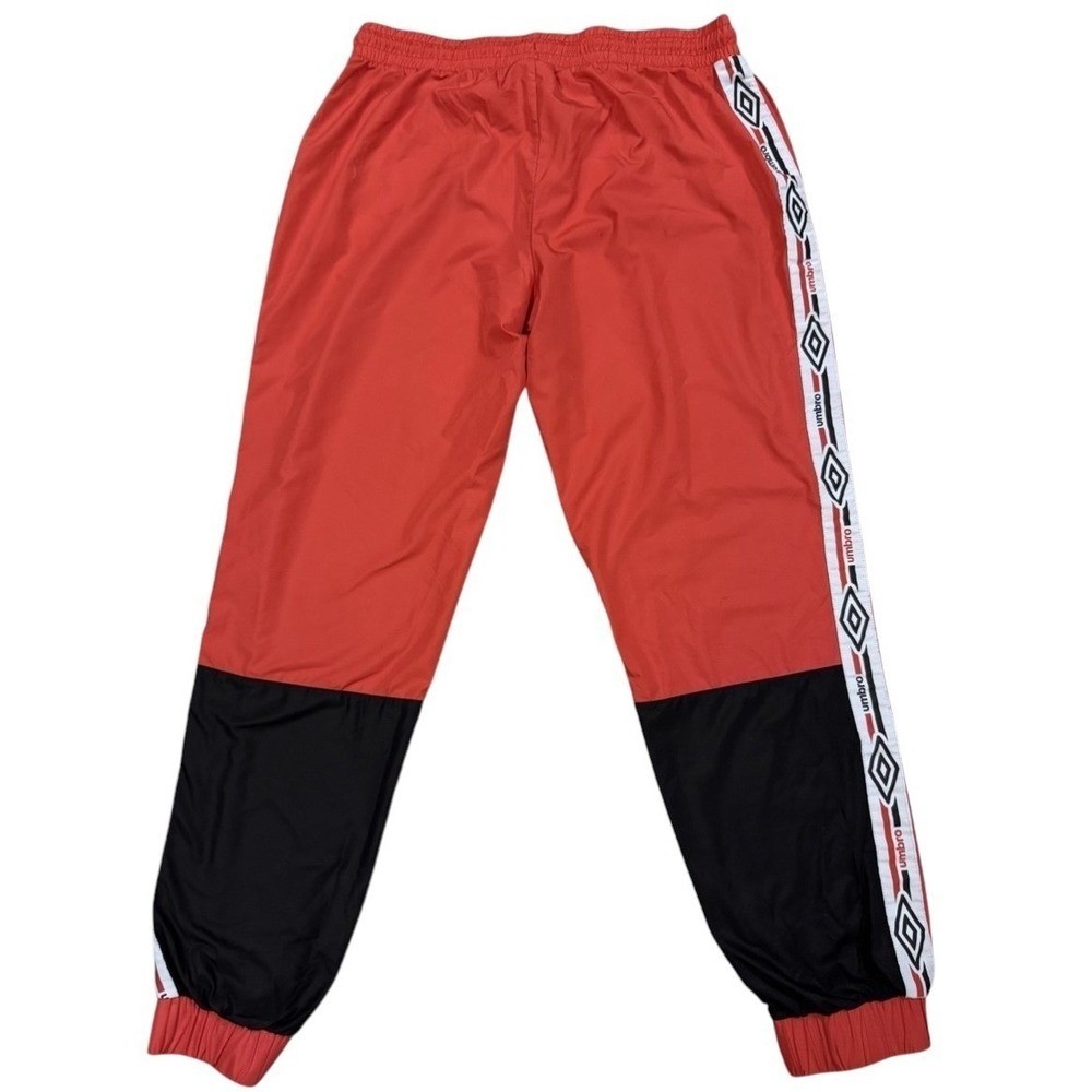 Y2K Retro Umbro Track Pants Womens M Red Joggers Logo Tape Windbreaker Pants