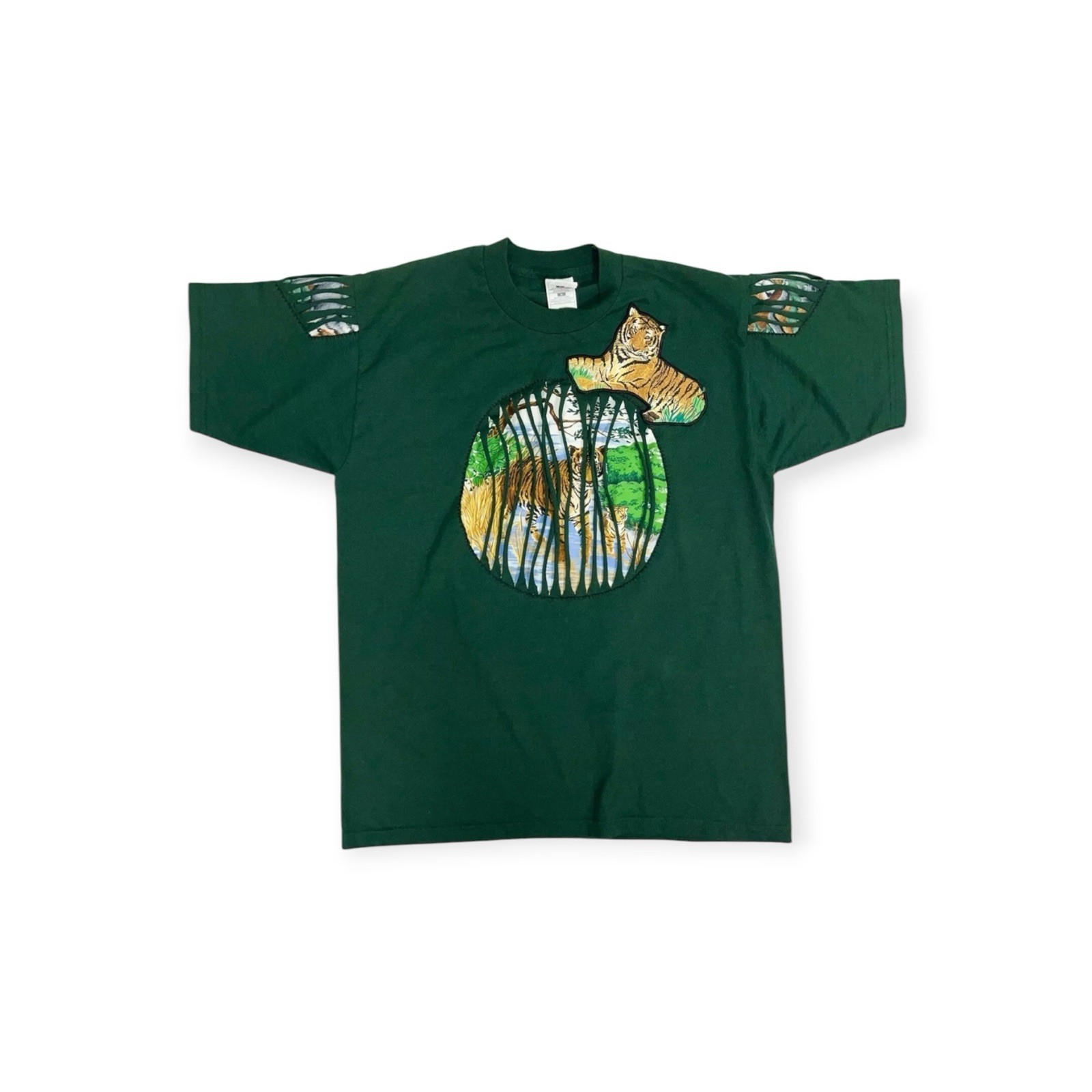 VINTAGE NEW WAVE TIGER WILD CAT PATCH T-SHIRT JUNGLE TIKI PUNK ROCK MAXIMALIST
