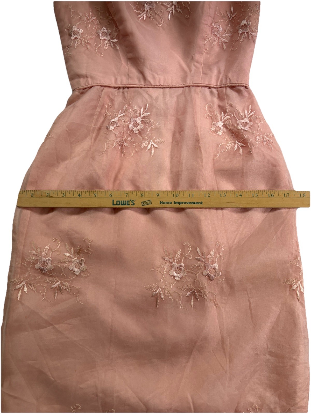 Vintage Pink Embroidered Organza Wiggle Dress Pin-Up Tiki Rockabilly XS Flawed