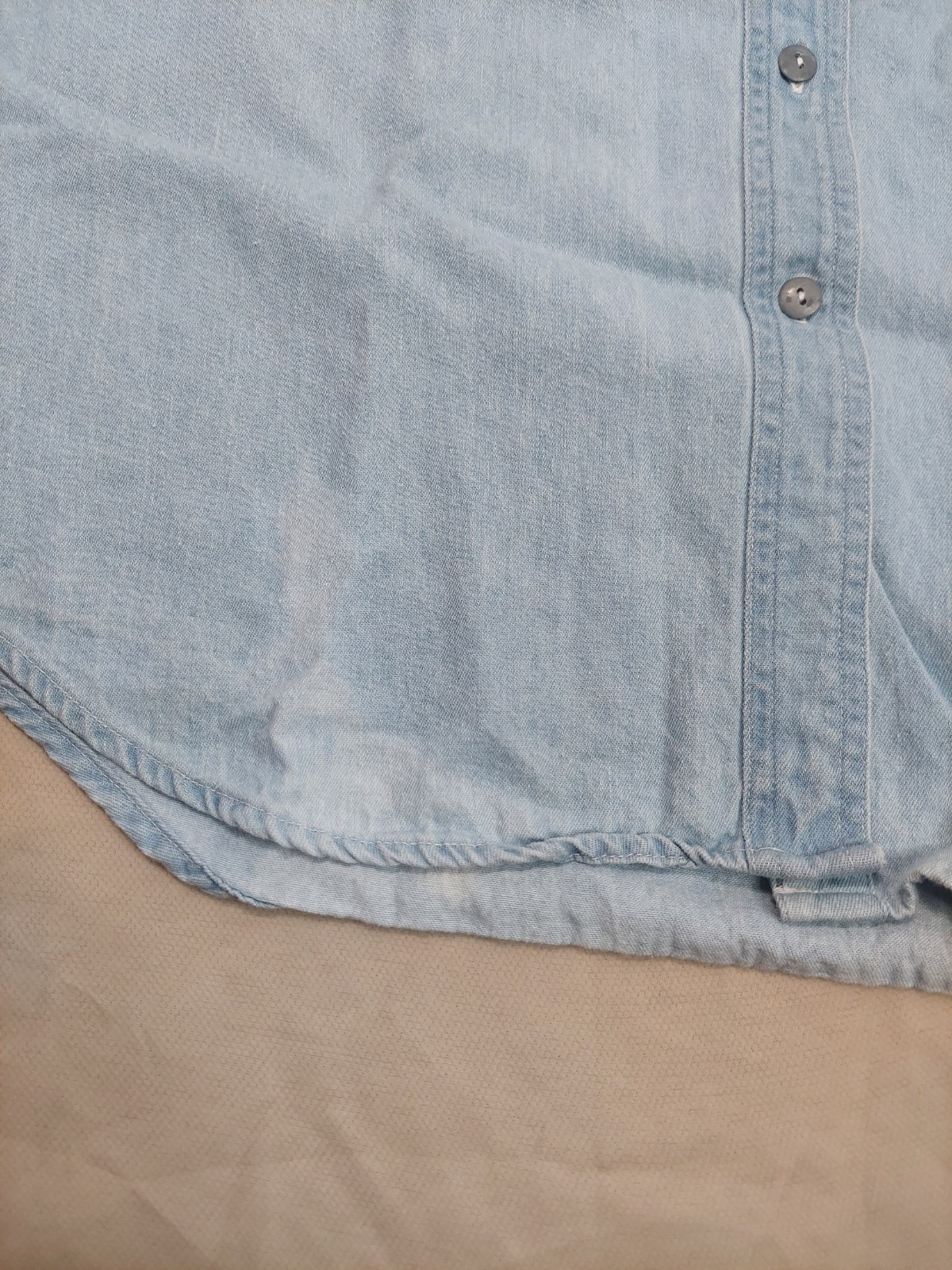 Vintage Denim Shirt L Sleeveless Western Zig Zag Boho Cowgirl 90s 100% Cotton