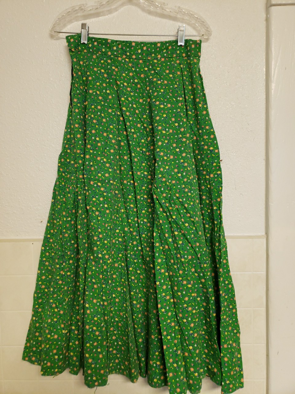 Vtg 1970s Floral Top Skirt Set Dress Small Hippy Prairie Handmade Green Peasant