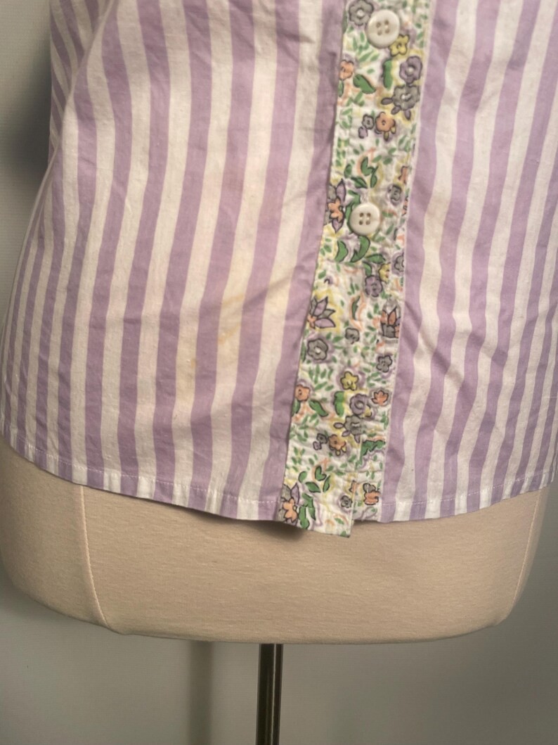 Vintage 1990s Plus Size Spring Floral All Cotton Striped Blouse Size 16 XL