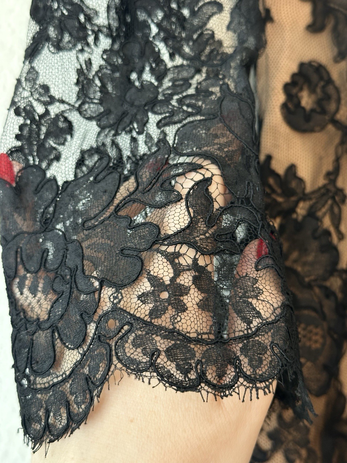 1960s Black Nude Gothic Corded Chantilly Lace Mini Dress Custom Couture As Is S