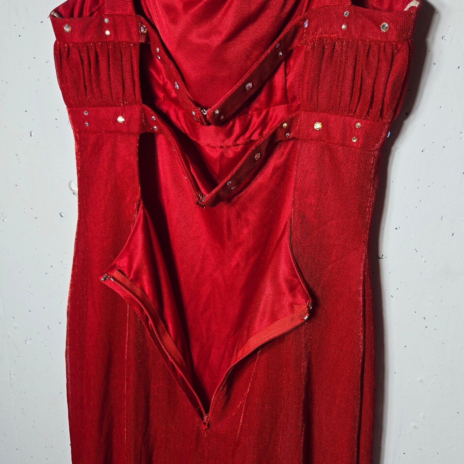 Vintage Mike Benet Rhinestone Metallic Maxi Gown Dress 8 Y2K McBling Whimsigoth
