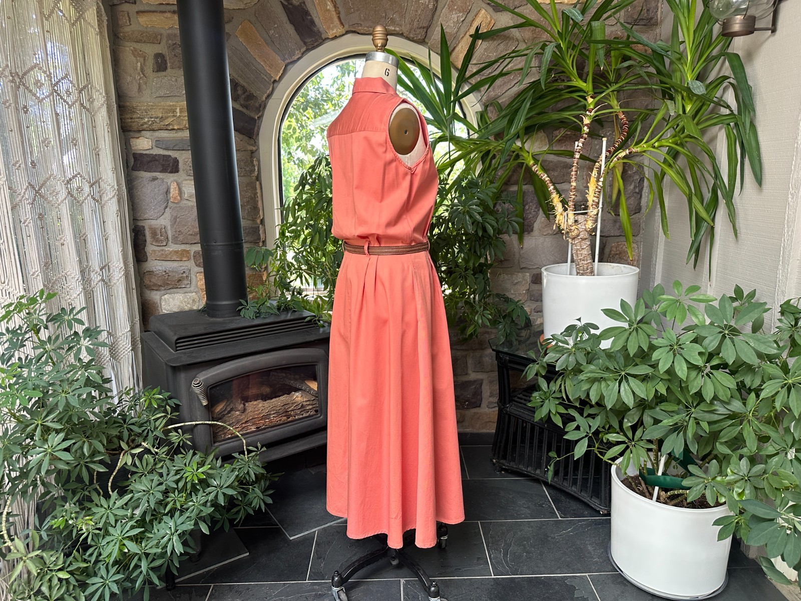 Vintage 1990s Muted Coral Cotton Denim Button Front Dress Fads