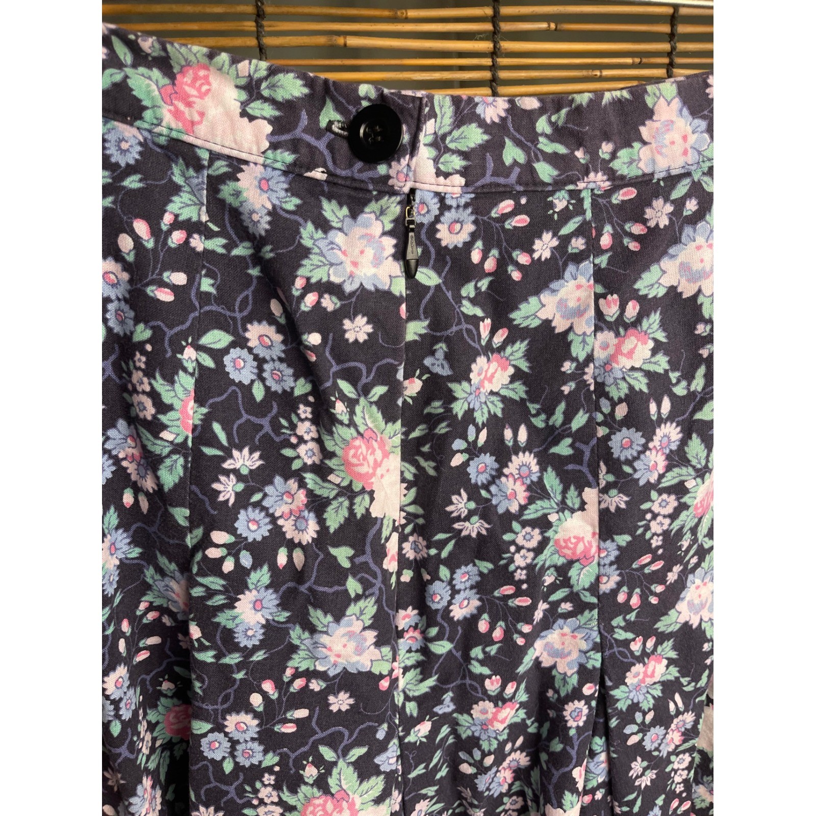 Vintage Laura Ashley Floral Midi Skirt Made in Great Britain Cottagecore Blue 10