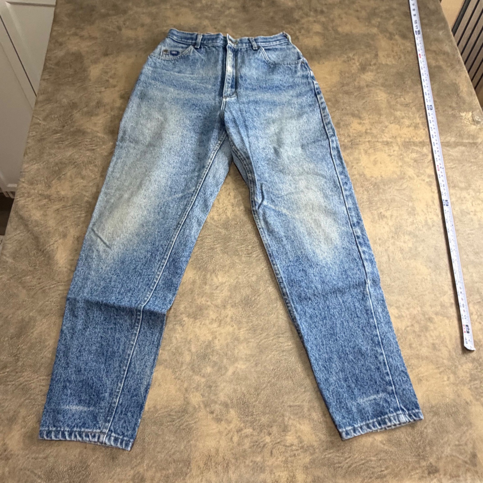 Lee Jeans Womens 14 Long Blue High Waisted Mom Tapered Leg USA Made 90S