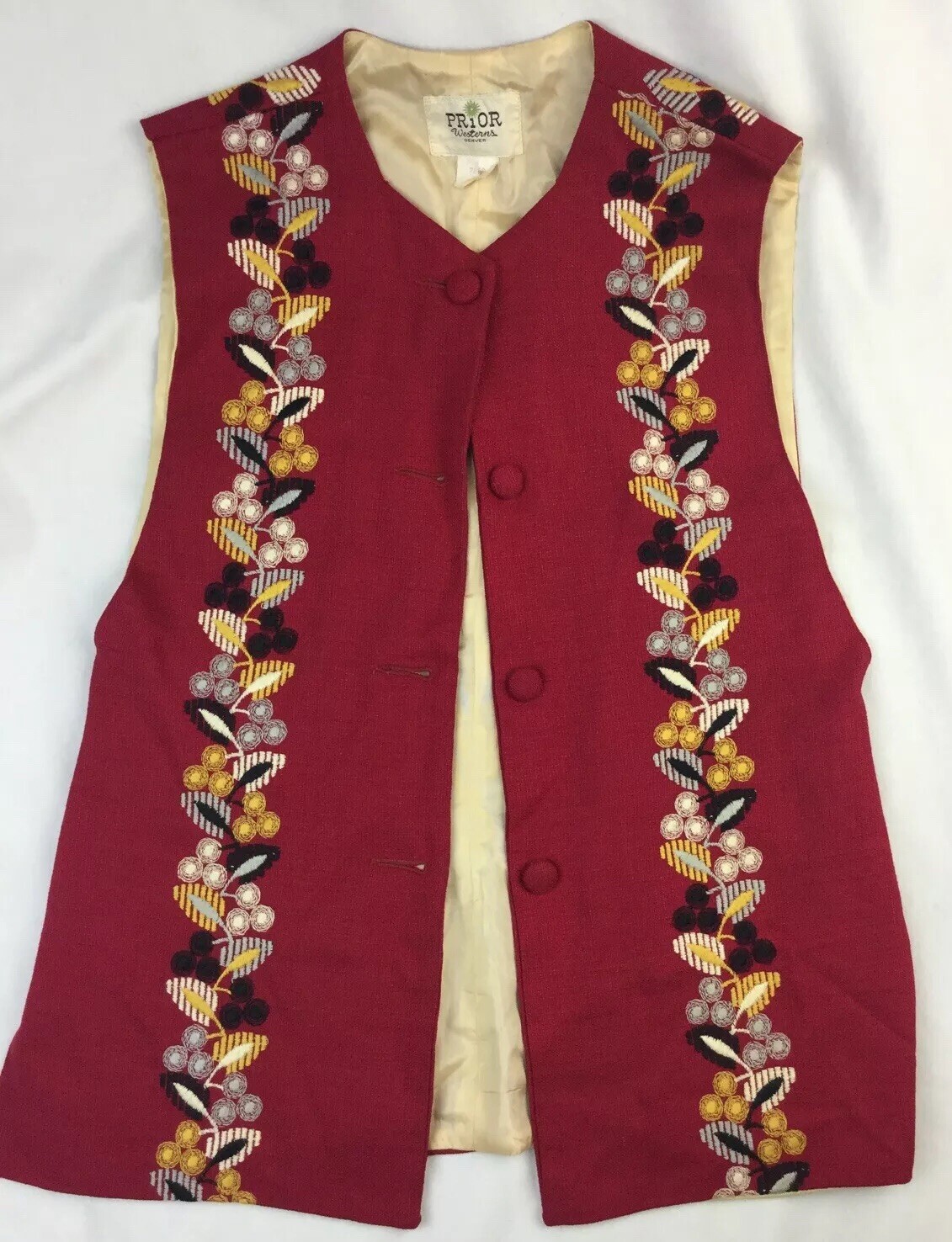 Womens Long vintage Embroidered Vest Prior Westerns Denver SZ Small