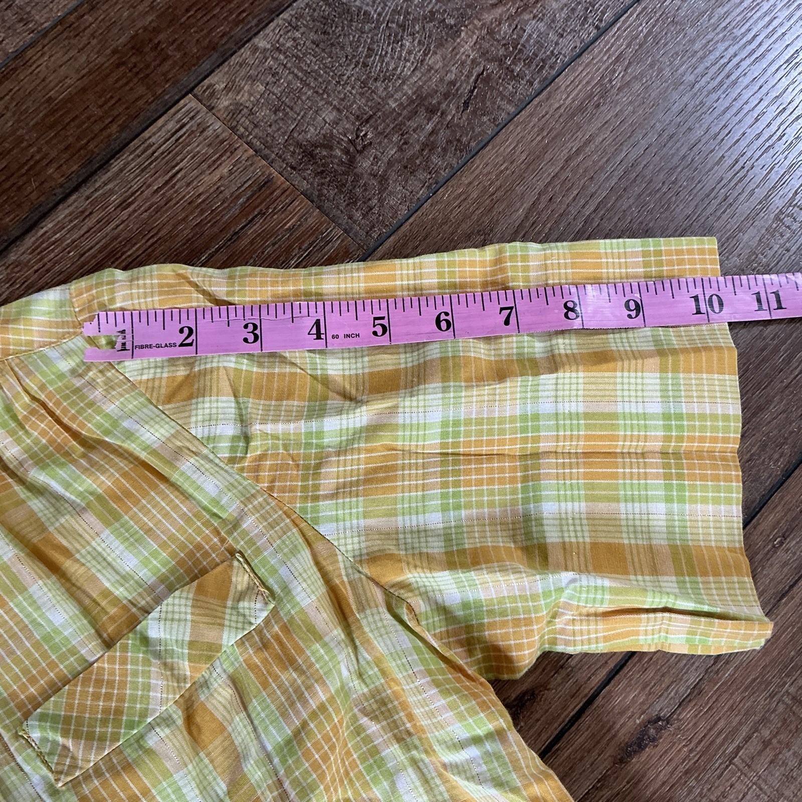 60s 70s VINTAGE Yellow Plaid Shirtwaist Midi Dress Button Front Size M #4901