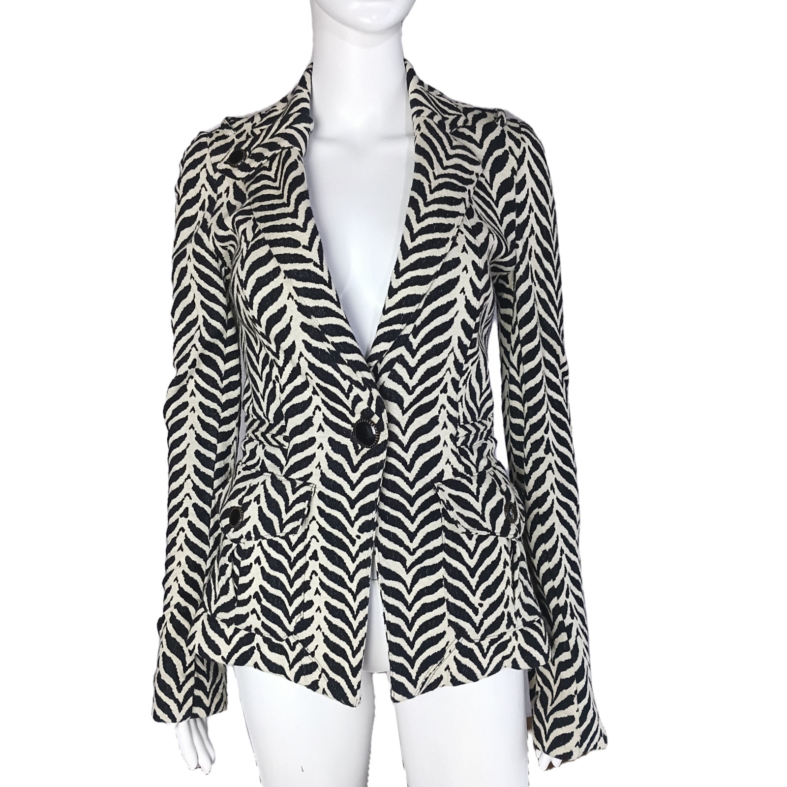 VTG DIANEvonFURSTENBERG ROCKAJILLY Black Brown Cream Zebra/Chevron Blazer W Sz 2