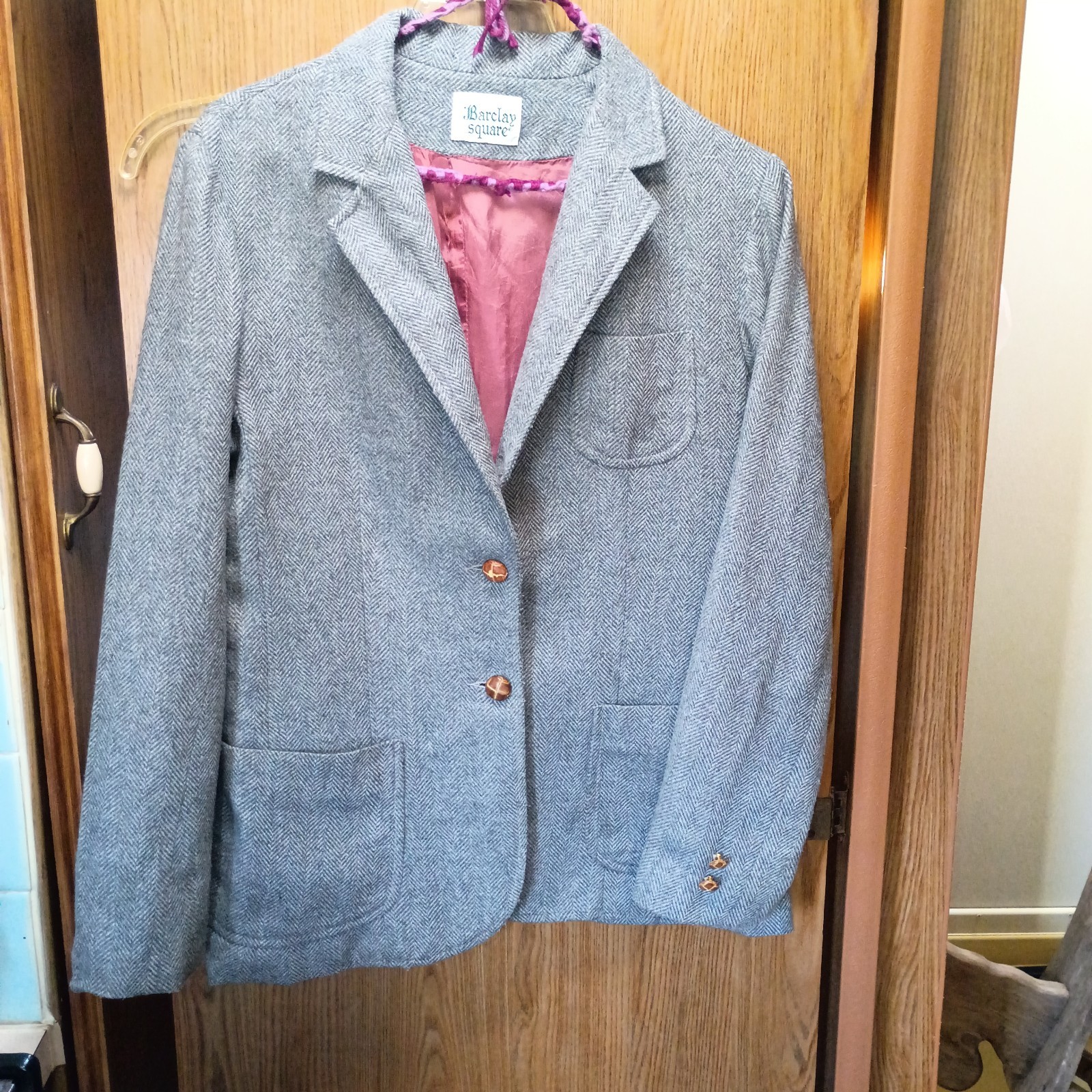 Vintage Barclay Square Gray Herringbone Tweed Blazer Jacket 11/12 Modern Med
