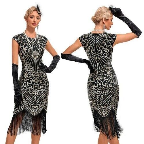 30S Flapper Dresses 1920s Vintage Dress Summer Fringe Beaded Great Gatsby Party