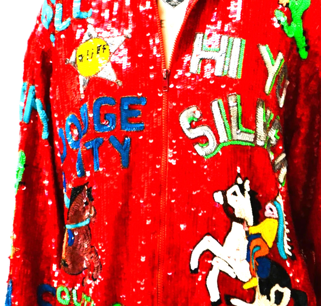 Vintage Sequin Jacket Red Size L Cowboy Cowgirl Western Rare 80s Modi