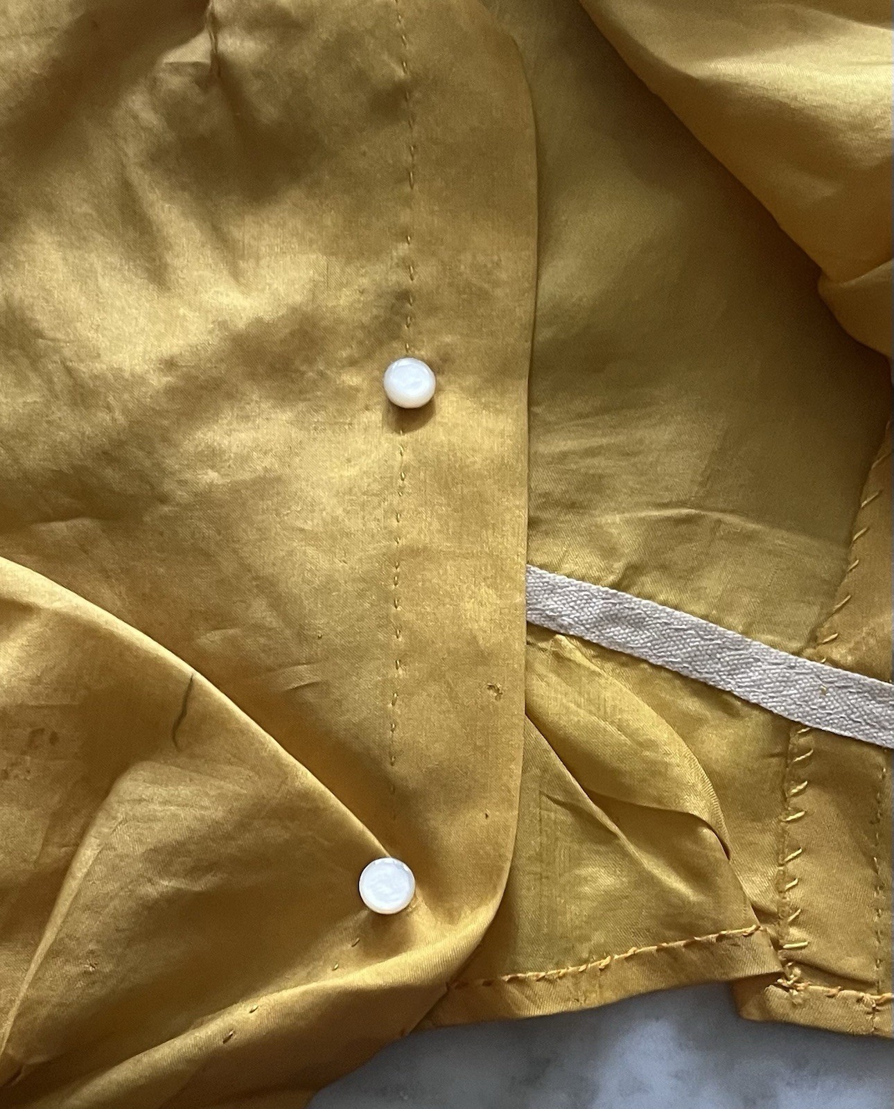 Antique Victorian Golden Yellow Silk Doll Blouse Mother of Pearl Buttons Unique