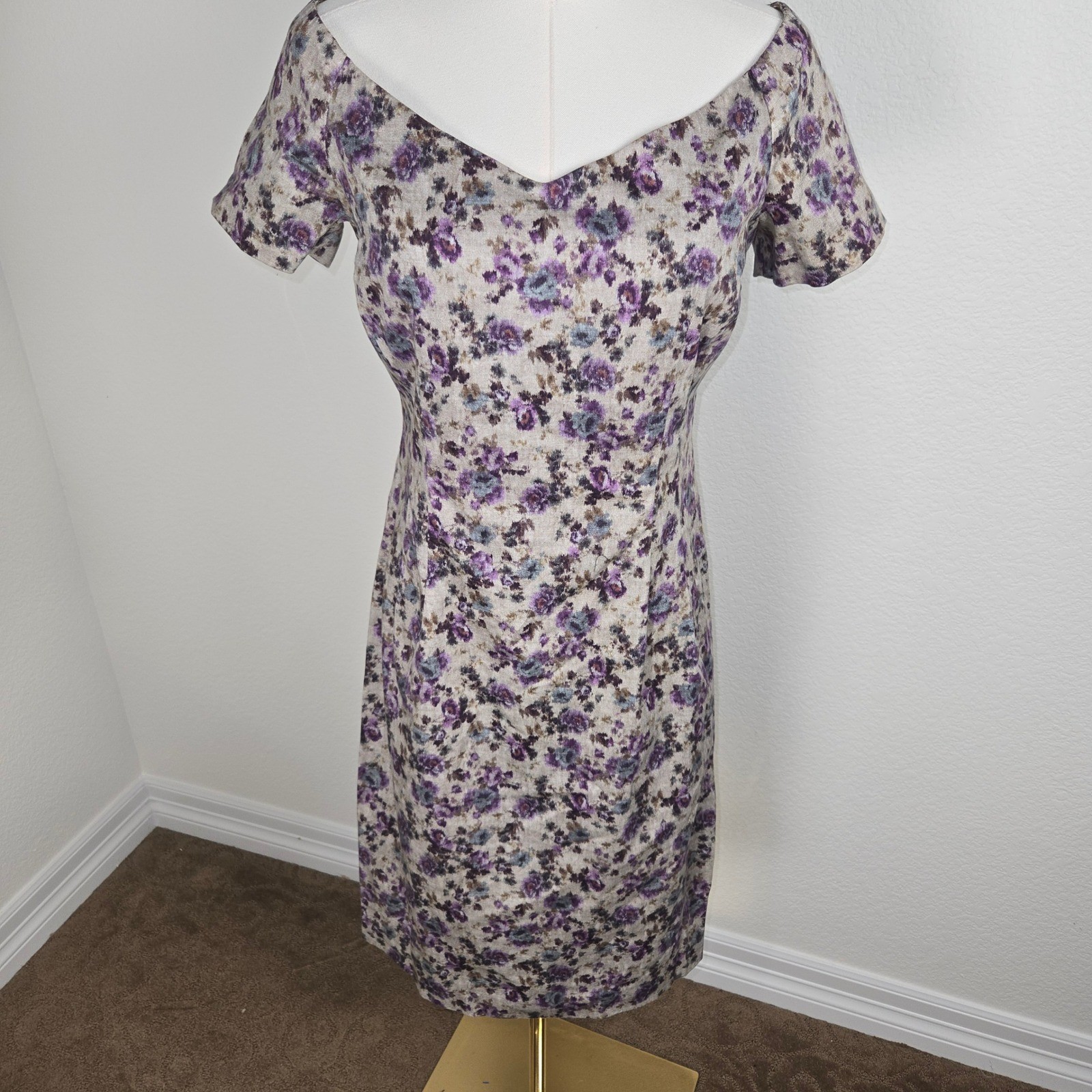 Zara Basic Floral Dress Wide Scoop Neck Cottagecore Back Slit Purple L Romantic