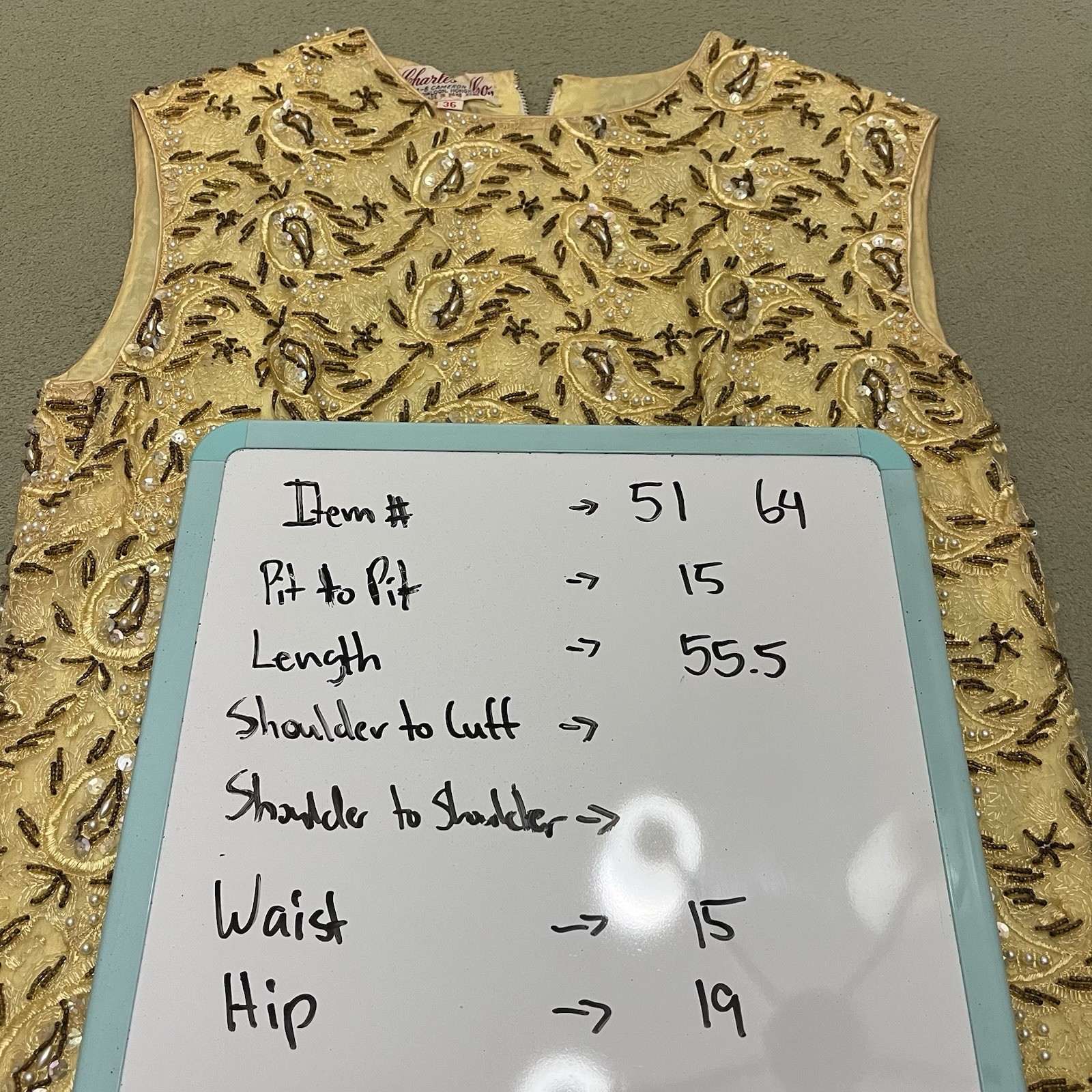Vintage 50s 60s Charles & Co. Gold Beaded Dress and Jacket Both Size 36
