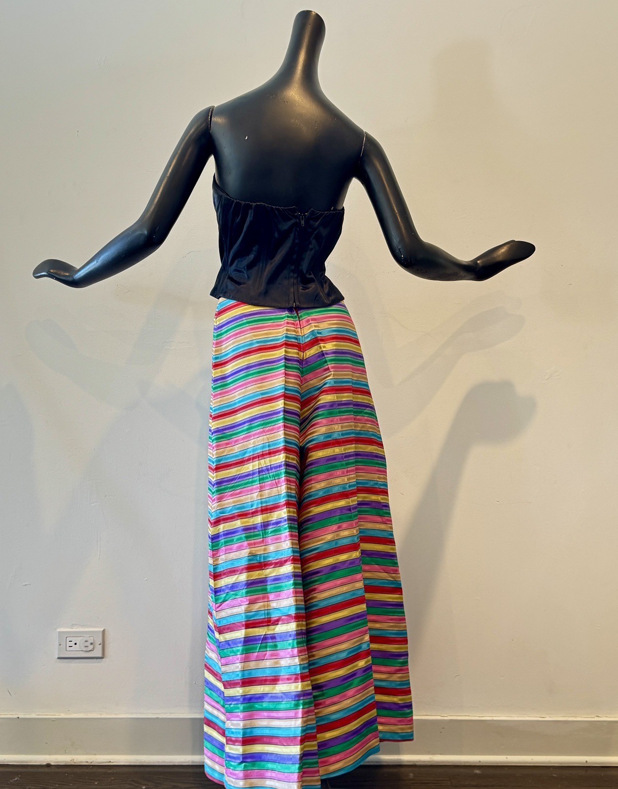 Vtg 60s 70s Rainbow Skirt Skort Palazzo Dress Pants Red Pink Purple Blue Green S