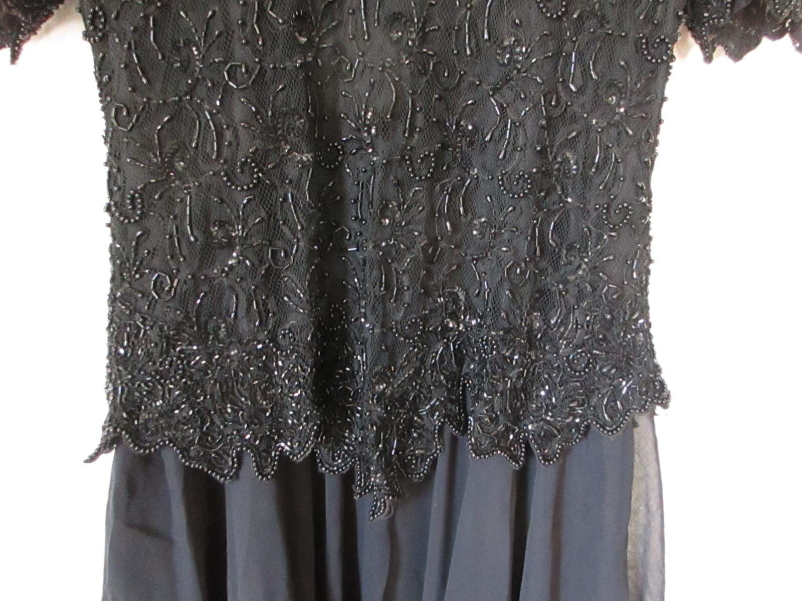 Vintage Brilliante by J.A. Black Beaded Evening Gown L short sleeve Open neck