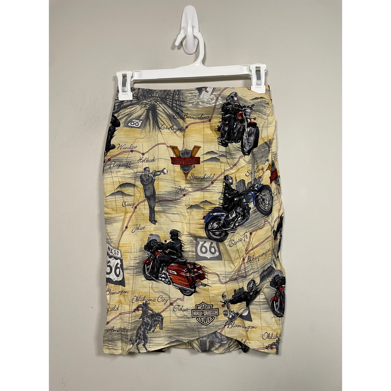 Vintage Harley Davidson Route 66 Map Motorcycle Skirt Made in Hawaii Size Small