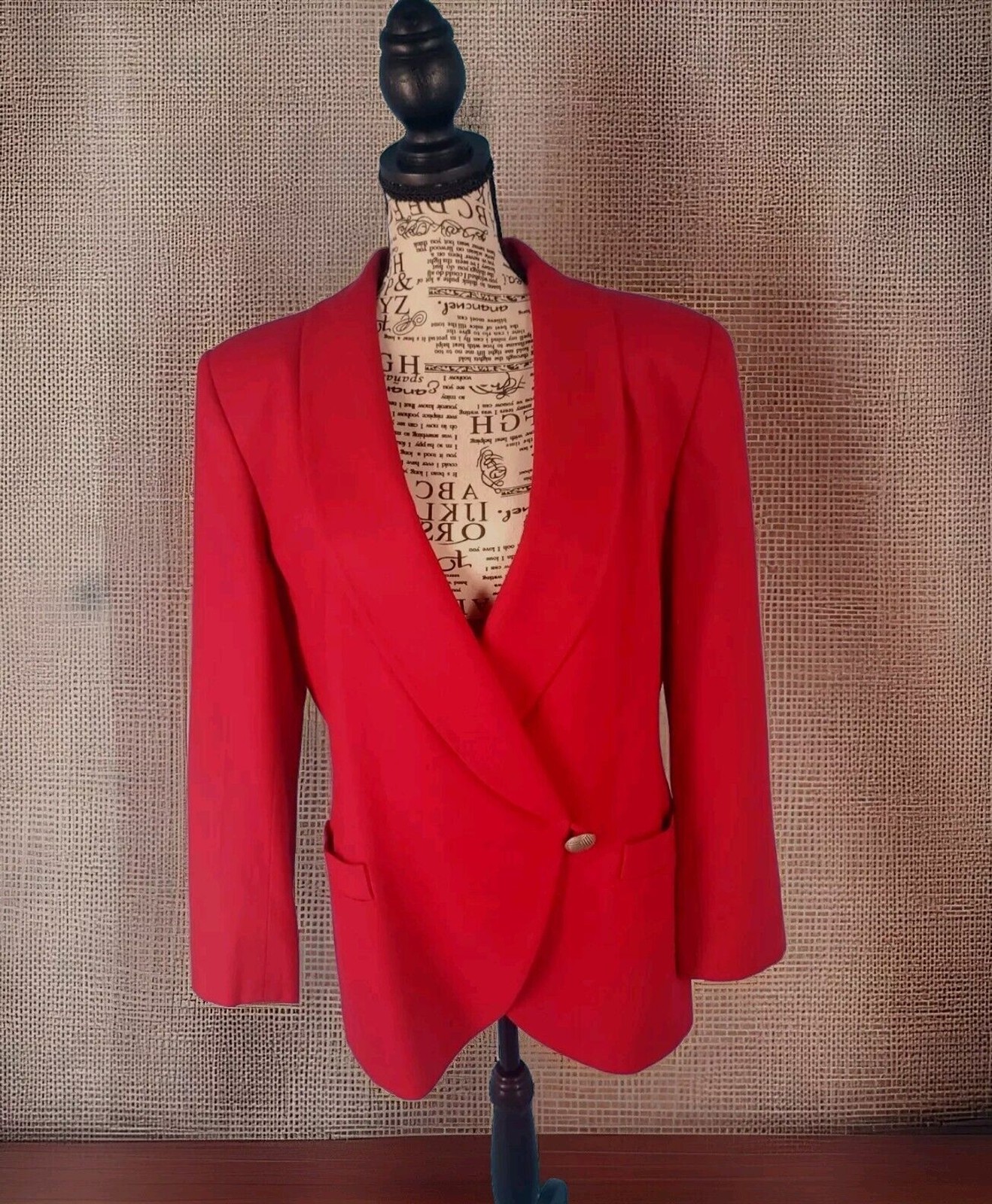 Saville Woolmark Jacket Blazer Red Sz 8 Vintage Lined Single Button Shoulder Pad
