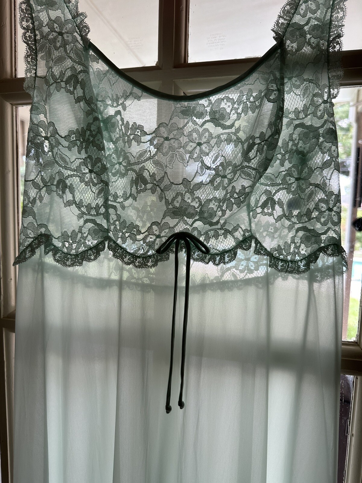 1960s Vanity Fair Mint Green Nylon Tricot Lace Nightgown Slip Dress Negligee VTG