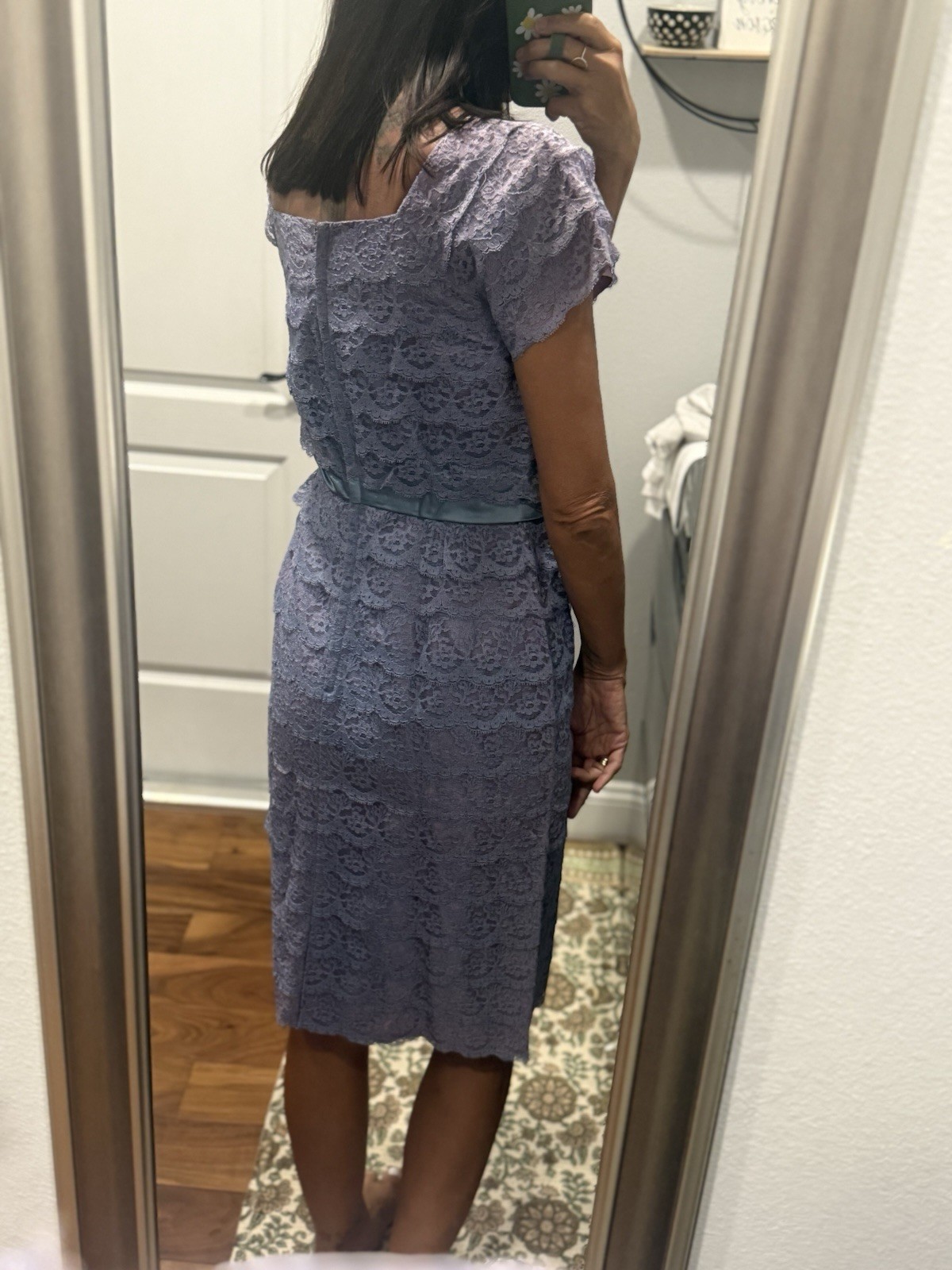 VTG DaBarry NYC Couture PurpleBlue Square Neck 50/60s Lace Cocktail Party Dress