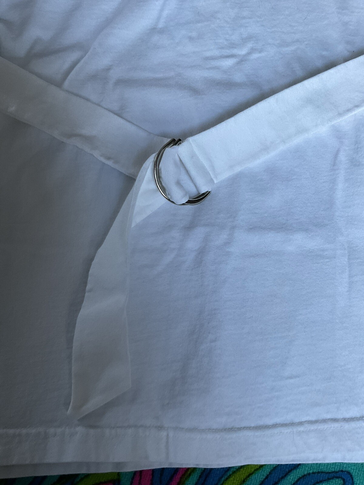 Vintage White DressyT-Shirt 3/4 Sleeve Metal Ring Matching Belt Newport News 90s