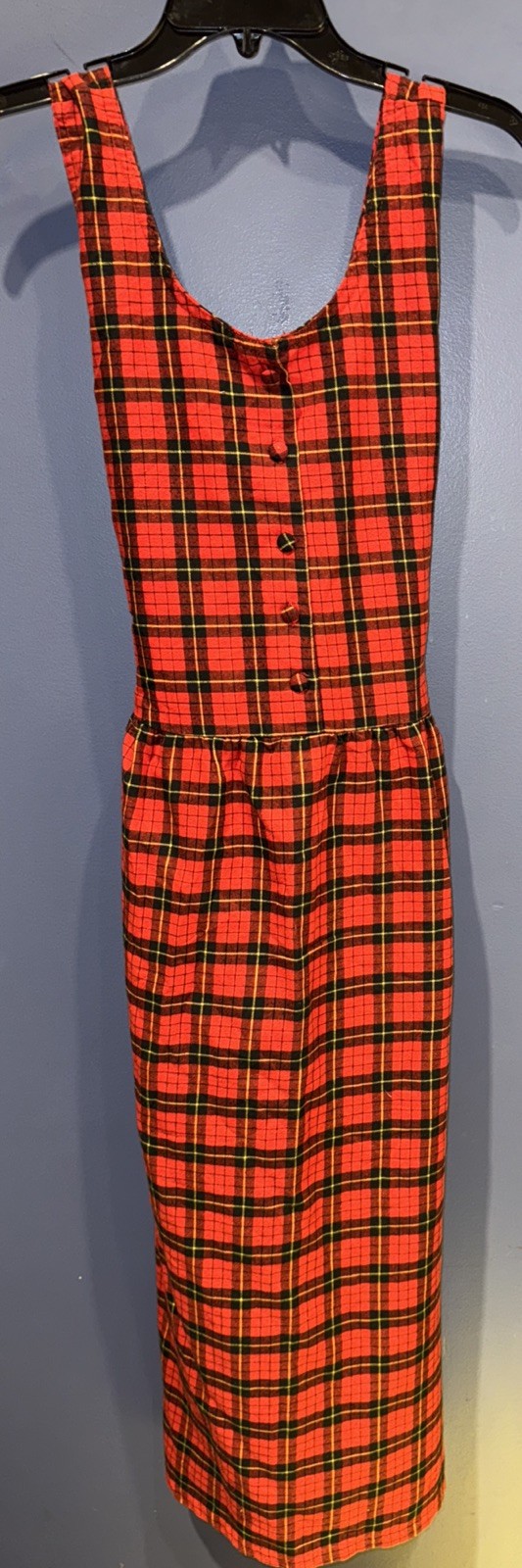 Womens Medium Red Thermal Plaid Fleece Romper Dress Vintage GITANO 1980’s