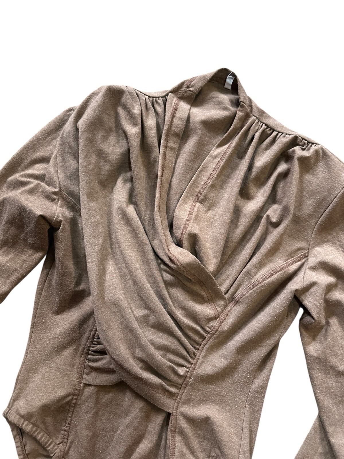 Vintage 80s 90s Bodysuit Top Blouse Mauve Brown Long Sleeves Ruched M/L