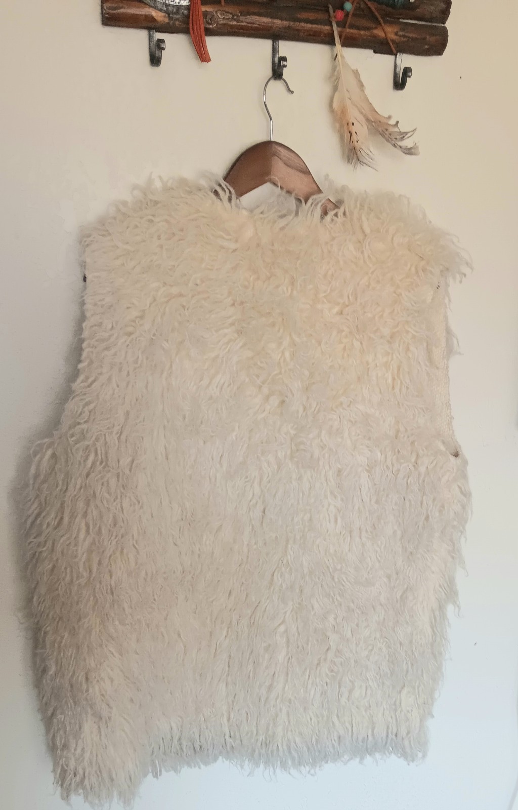 Vintage Handmade Greece Pure New Curly Long Lamb Wool Vest Woman Sz 2X EUC