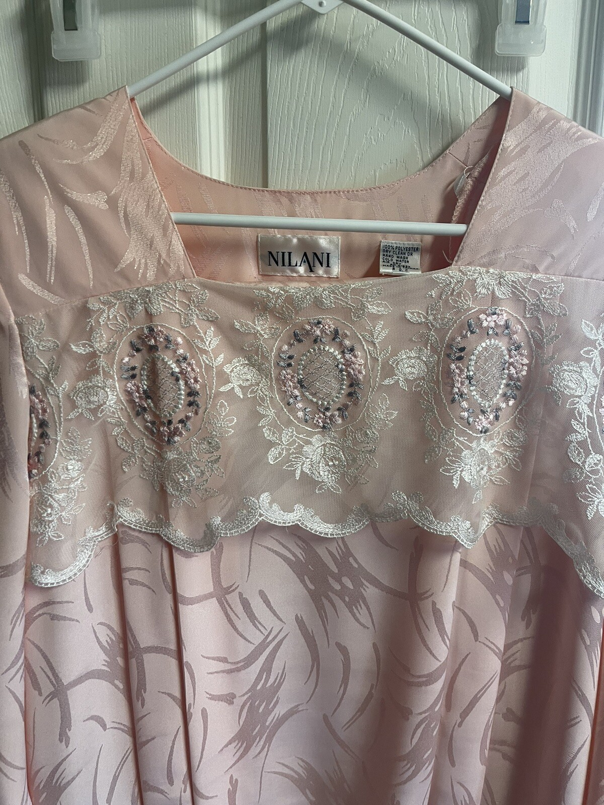 VNT 80s Nilani Dress Pink Delicate Floral Lace Romantic Victorian 38 Bust Med 6
