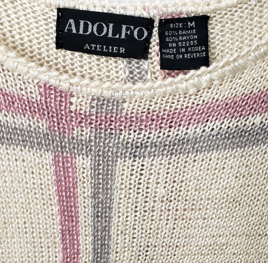 Kawaii Cottage Sweater Knit Top M Easter Ivory Pink Plaid Granny Twee VTG 80s