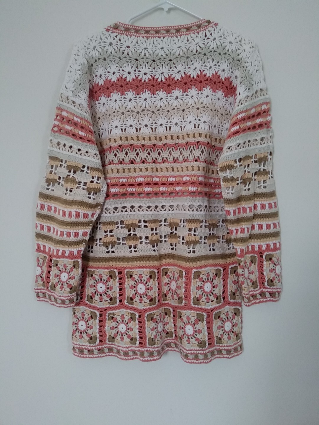 Vintage Hand Crochet knit Sweater Tunic Sz Med-Lg Granny Cottage Core