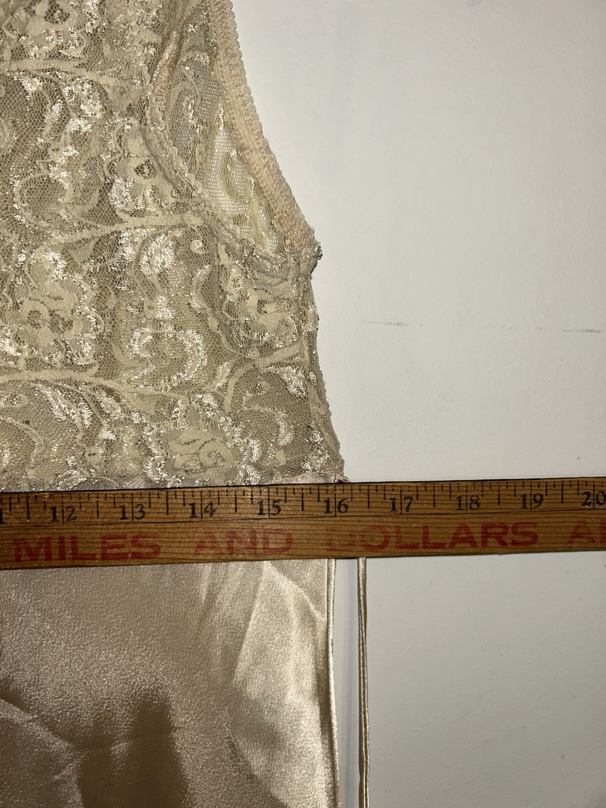 Vintage Cinema Etoile Satin Lace Nightgown Chemise Champagne Gold Slip Large