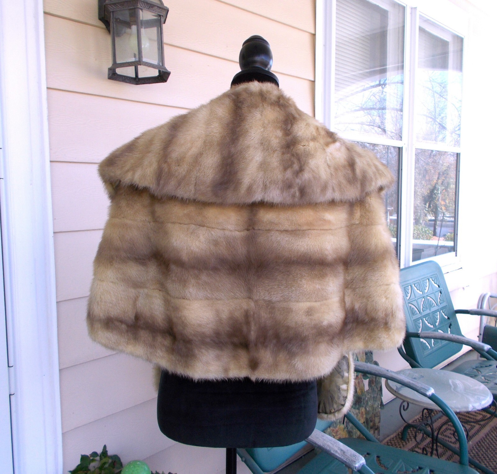 Vintage Light Champagne Honey Blonde Fur Mink Stole Cape With Wide Collar M-L