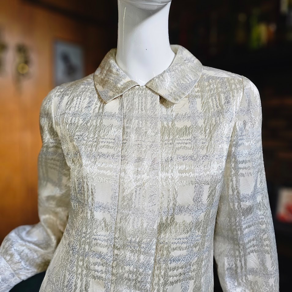 Vtg 60s Mod Silver Space Age Holiday Plaid Metallic Cocktail Mini Go Go Dress S