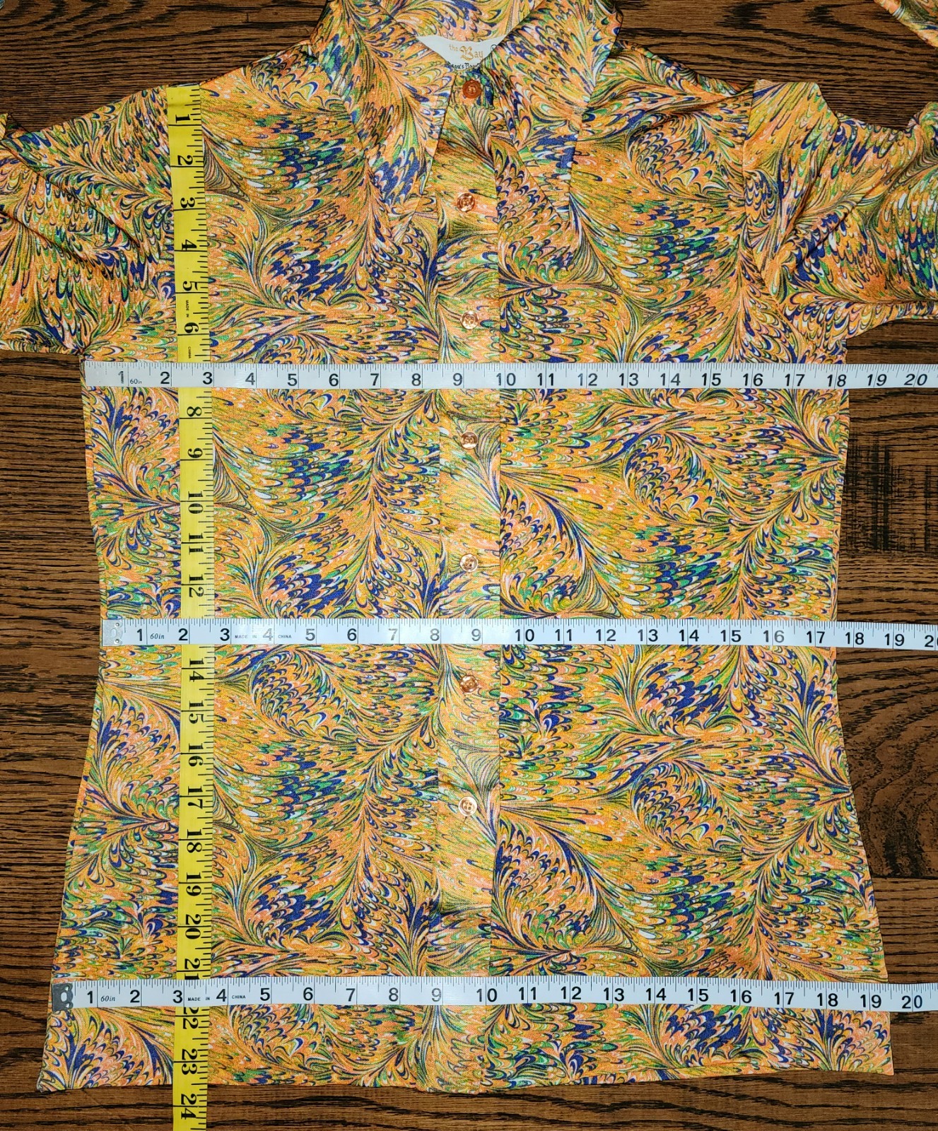 Vtg 70s psychedelic poly button up shirt blouse M/L Hudson’s Bay Company