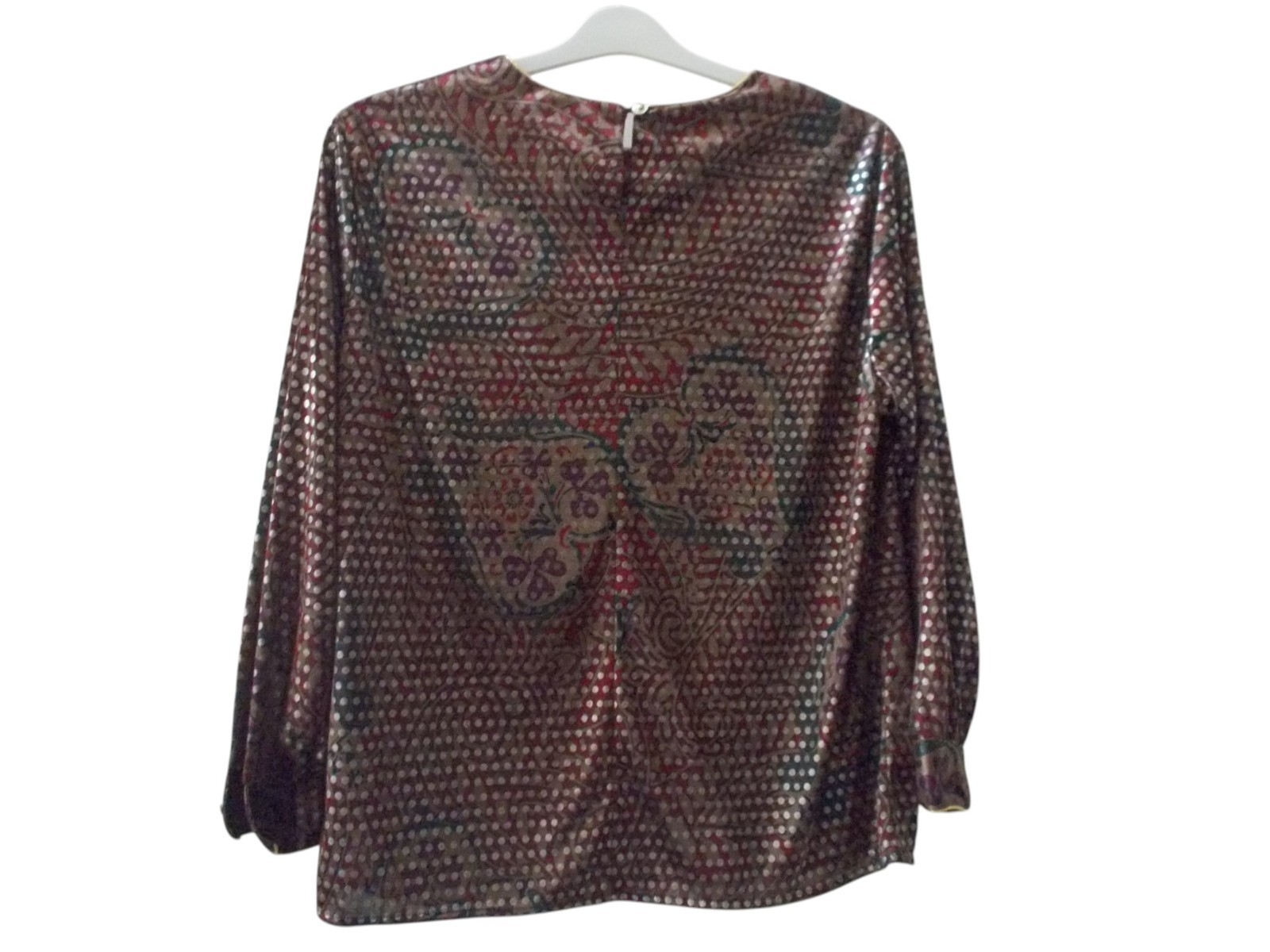 VTG NOTCHES Maroon & Teal Paisley Print w/ Shimmer Long Sleeve Shirt Top Sz 12