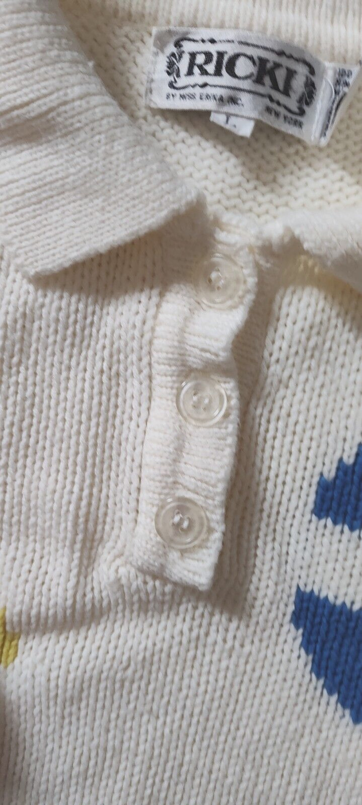 Vtg Ricki Sweater ABC Schoolhouse Acrylic Alphabet Button Collar Korea Large