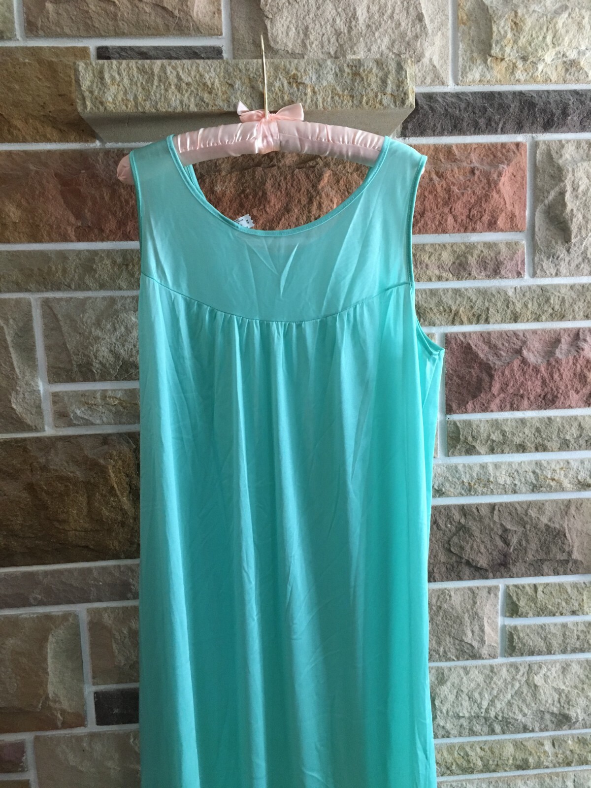 Vtg Sea Foam Green BEAU TRIX Nylon lace full length nightgown size 44