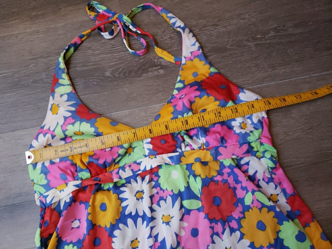 VTG 60s/70s Sears Jr. Bazaar Halter Flower Power Tankini Swim Top Sz XS? FLAWS