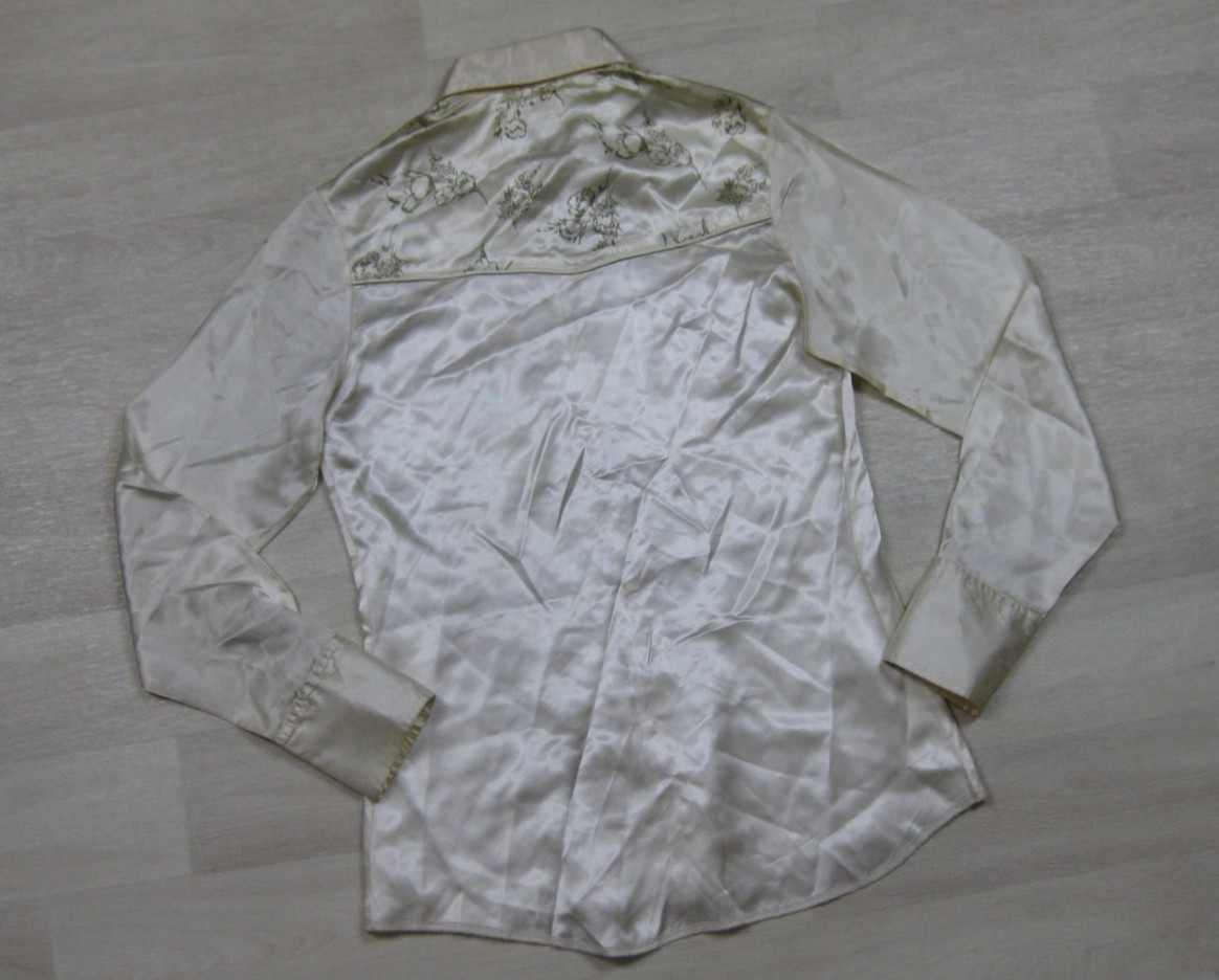 Vintage 70s Wrangler Shirt Womens (30) Satin Pearl Snap Western Cowgirl Floral