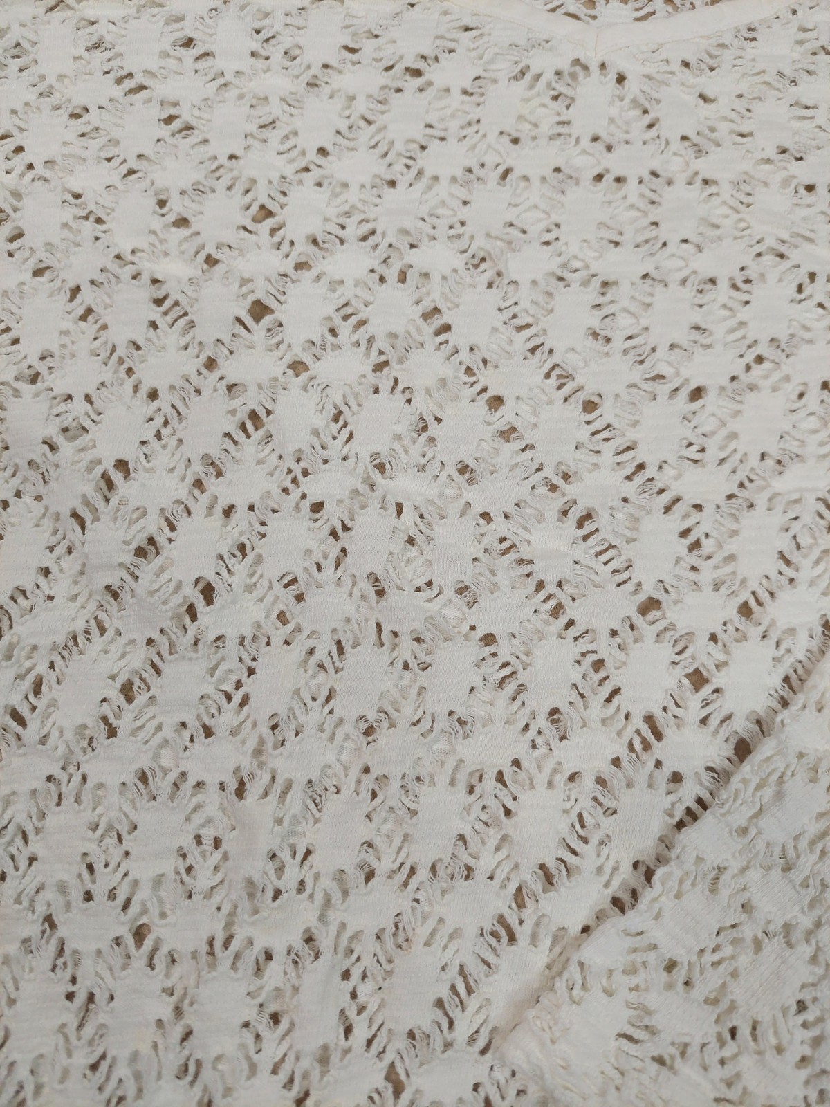 Vintage White Crochet Lace Top Women M L USA Made 100% Cotton Sheer Coquette Tee