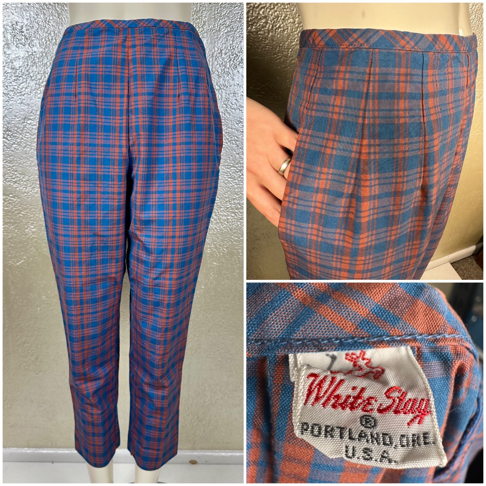 Vintage 1950’s WHITE STAG Blue Plaid Canvas Cotton Pants Highwaisted XS